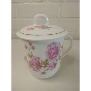 Bone China Tea Cup with Lid Pink Peony Porcelain Coffee Mug